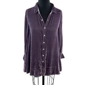 Free People CP Shades Purple Velvet Top Ruffle Collar Button-Up Size XS X-Small